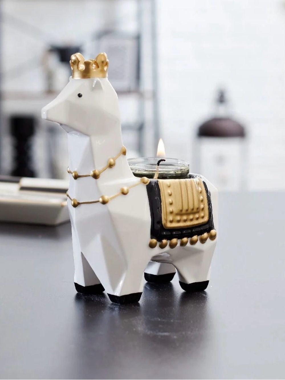 PartyLite White and Gold Ceramic Llama Votive Holder